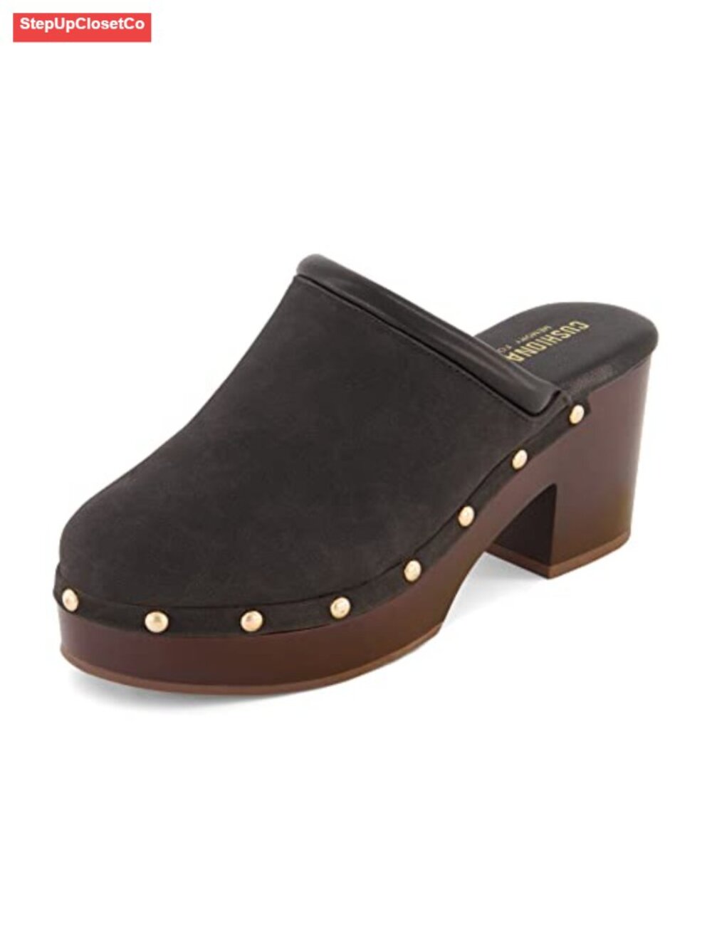 Memory Foam Platform Clogs Heeled Faux Leather Studded Mules
